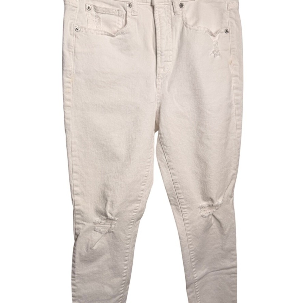 Gap Women Distressed Skinny Jeans 28 White High Rise Raw Hem Ripped Denim - Picture 4 of 7
